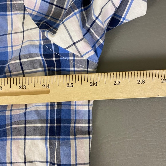 Croft & Barrow Button Down Shirt Men's Size XL Blue Easy Care Plaid Short Sleeve - Picture 8 of 12